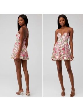 For Love and Lemons Embroidered Pink Mini Dress, M
